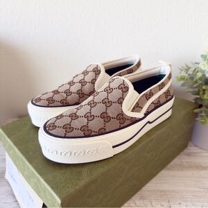 New Gucci Tennis 1977 GG Supreme women platform slip-on sneakers size US 4.5